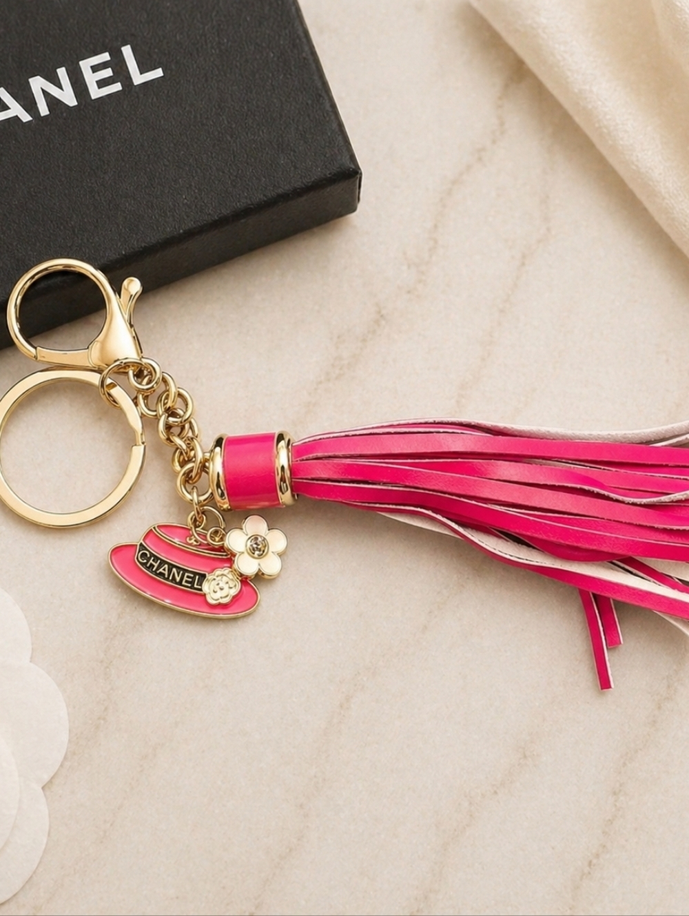 Ooak Handmade Upcycled Chanel Pink Tassel Zipper Pull Keychain